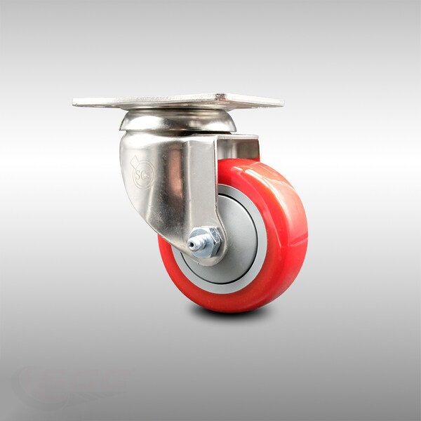 3.5 Inch 316SS Red Polyurethane Wheel Swivel Top Plate Caster